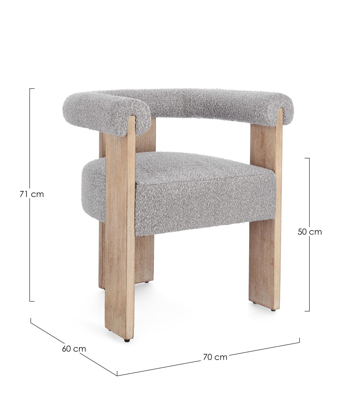 Esszimmerstuhl Agape aus Boucle, Grau / Natur