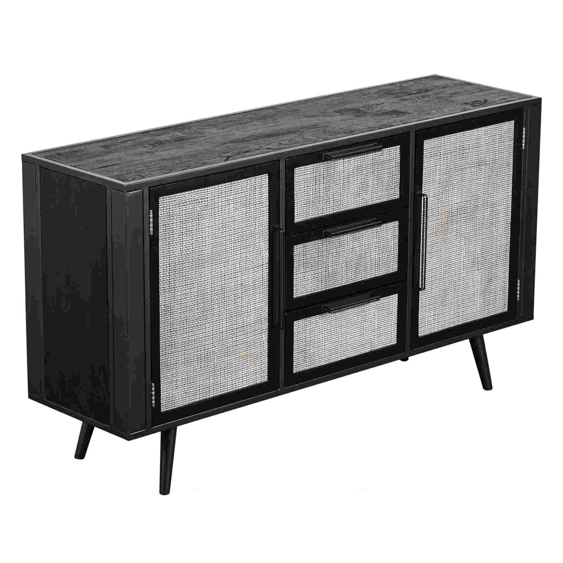 Sideboard Nordic Mindi Rattan mit Türen und Schubladen, 160 cm