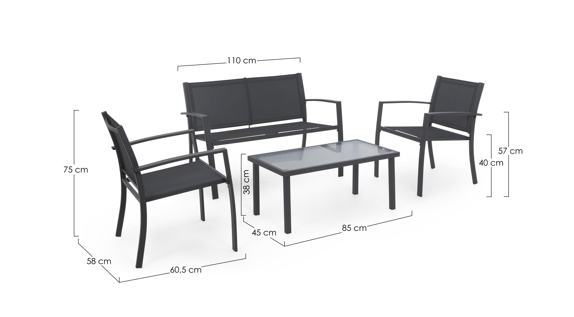 Gartenlounge Peder 4er-Set, Anthrazit