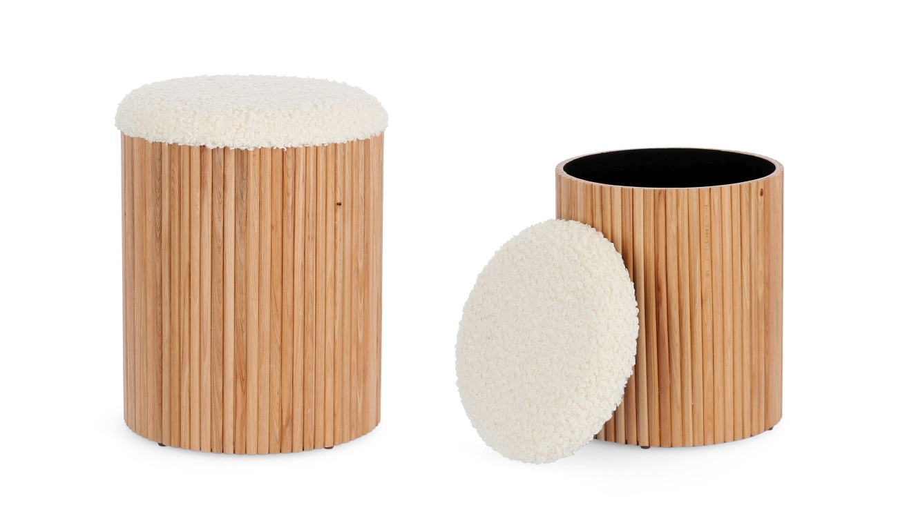 Pouf Neda 2er-Set aus Kiefernholz