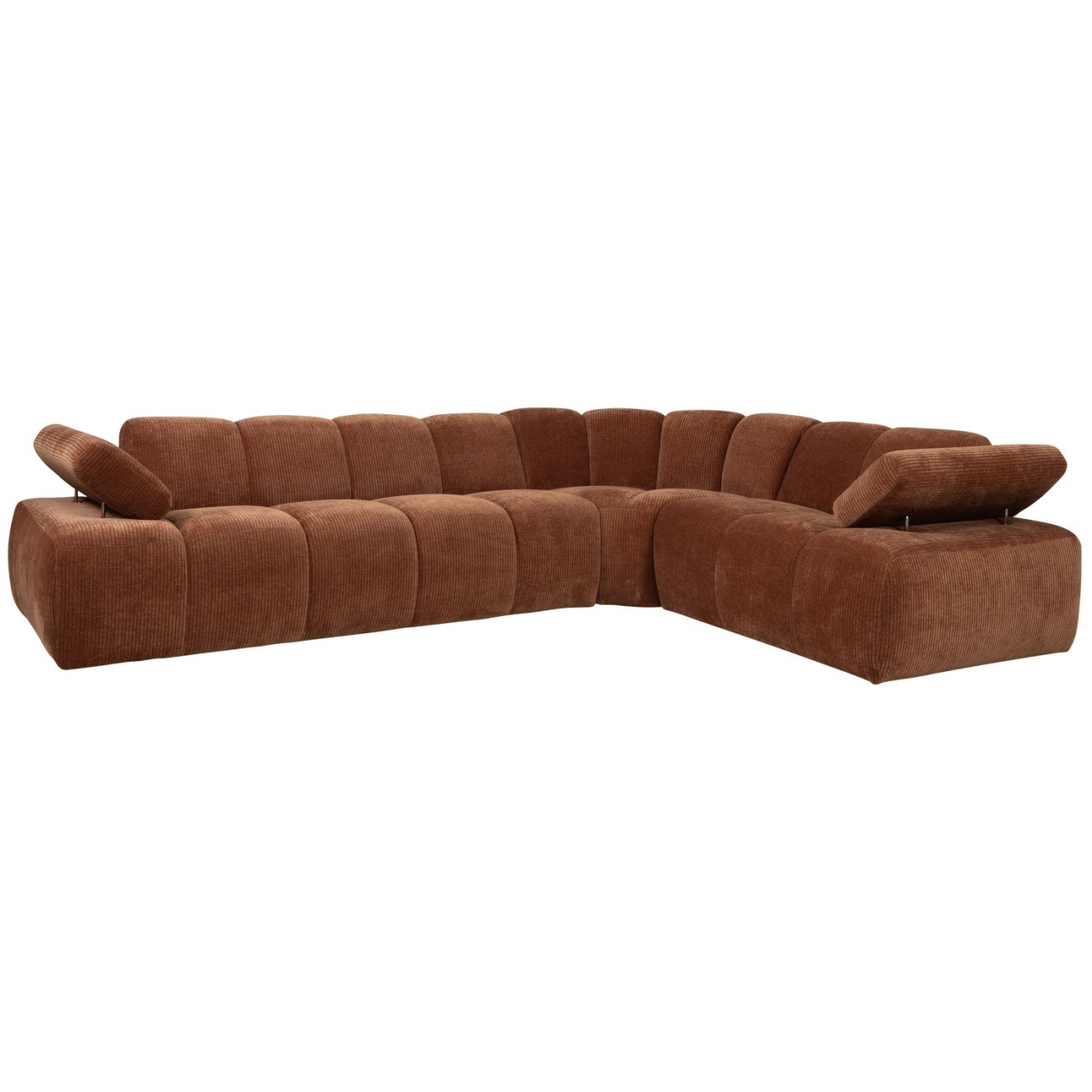 Ecksofa Mojo aus Flachcord Rechts, Rostbraun