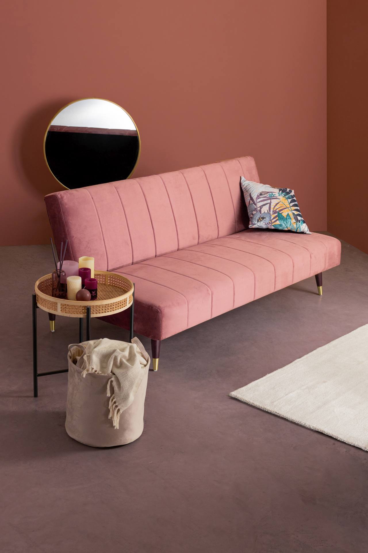 Schlafsofa Alma aus Samt, Rosa