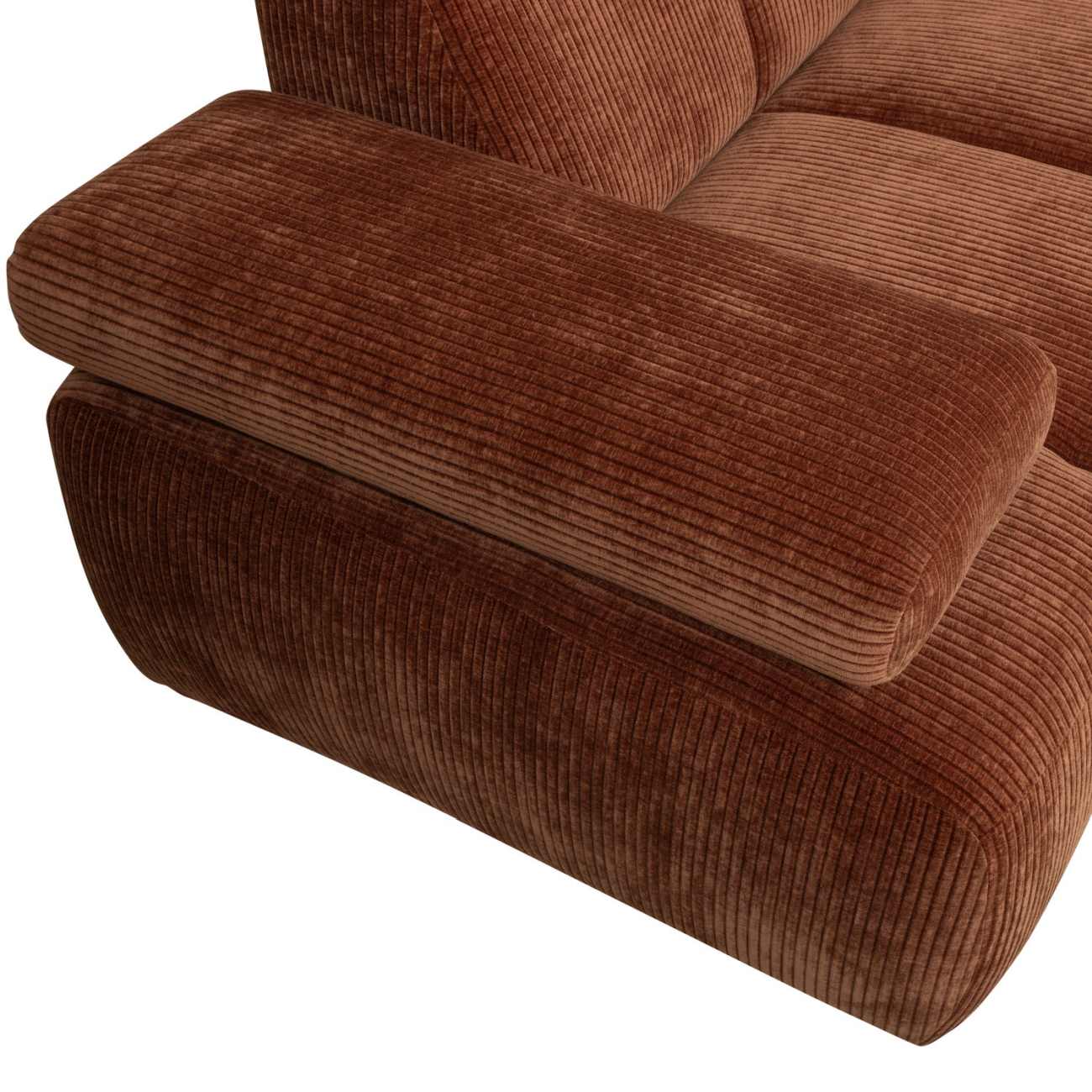 Ecksofa Mojo aus Flachcord Rechts, Rostbraun