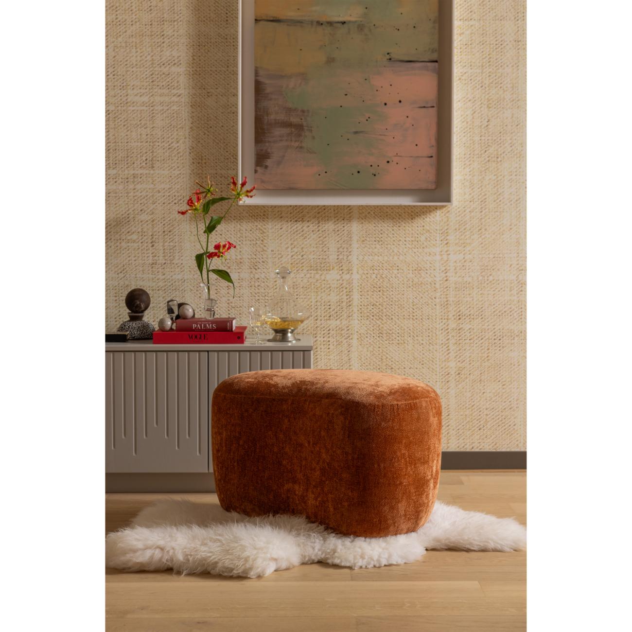 Hocker Popular aus Chenille-Stoff, Orange