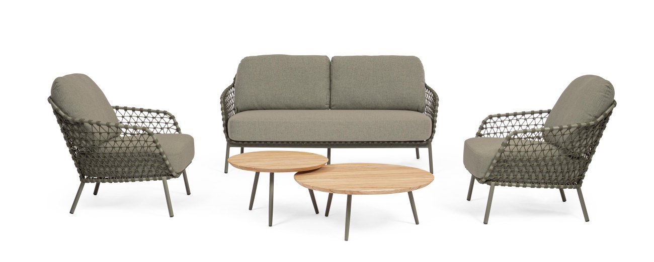 Gartencouchtisch-Set Ivissa aus Teakholz, Grün