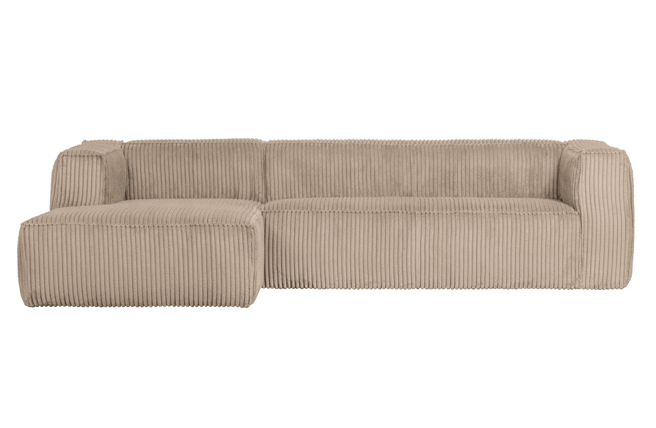 Ecksofa Bean mit Cordbezug, links Sand