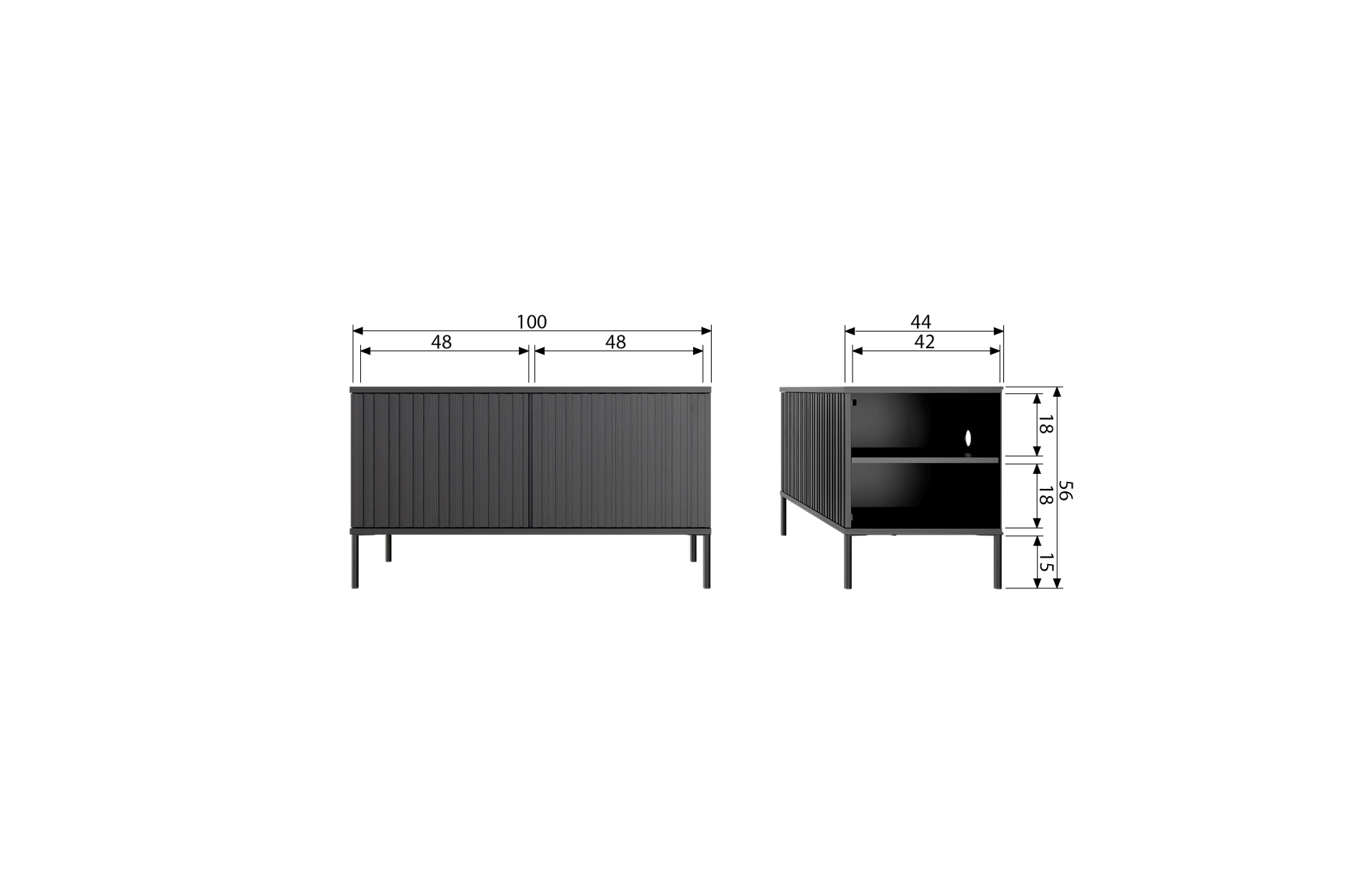 TV Board Gravure aus Eschenholz 100 cm, Espresso