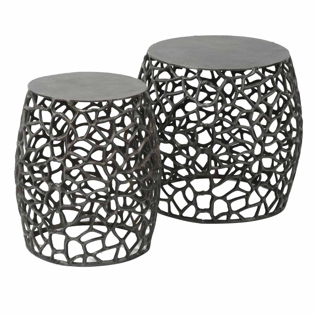 2er-Set Beistelltisch Astilbe - Alu Schwarz-Nickel, Ø 35 / 45 cm