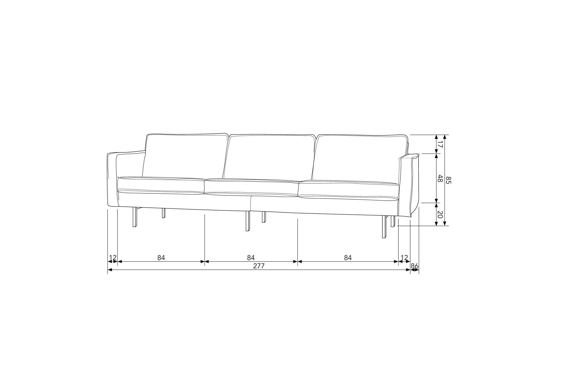 Rodeo Sofa 3-Sitzer Samt, Pistazie