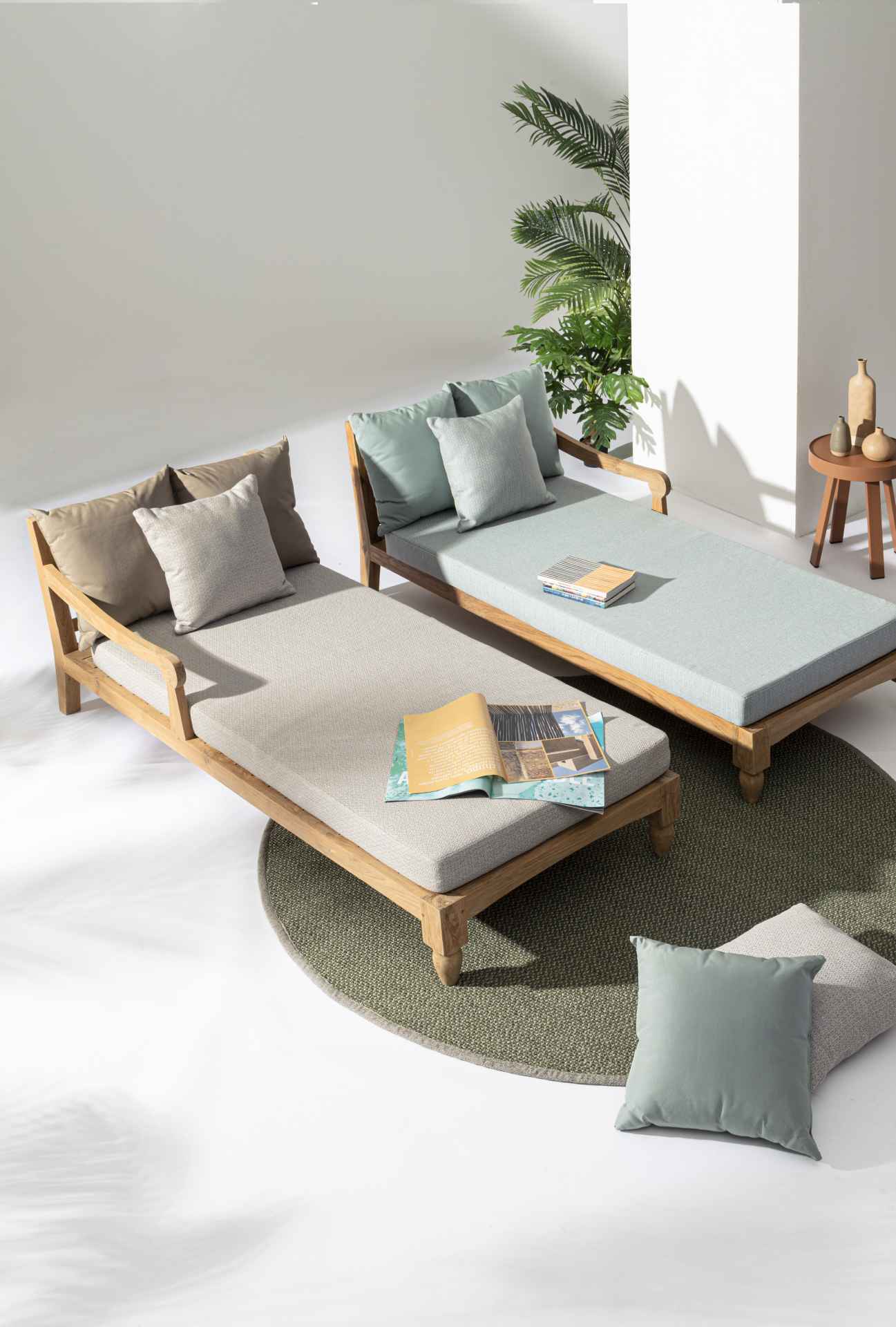 Daybed Bali aus Teakholz, Aqua