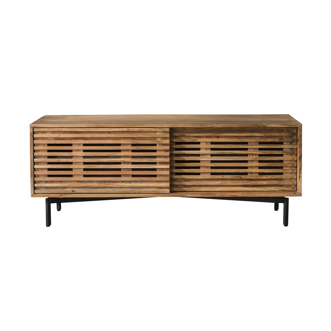 TV-Board Fovale - Akazienholz massiv Natur, Lamellen-Front, 135 cm