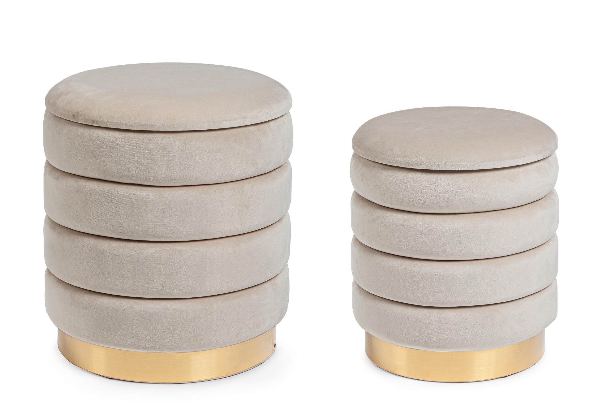 Pouf Darina 2er-Set in Samt-Optik, Beige