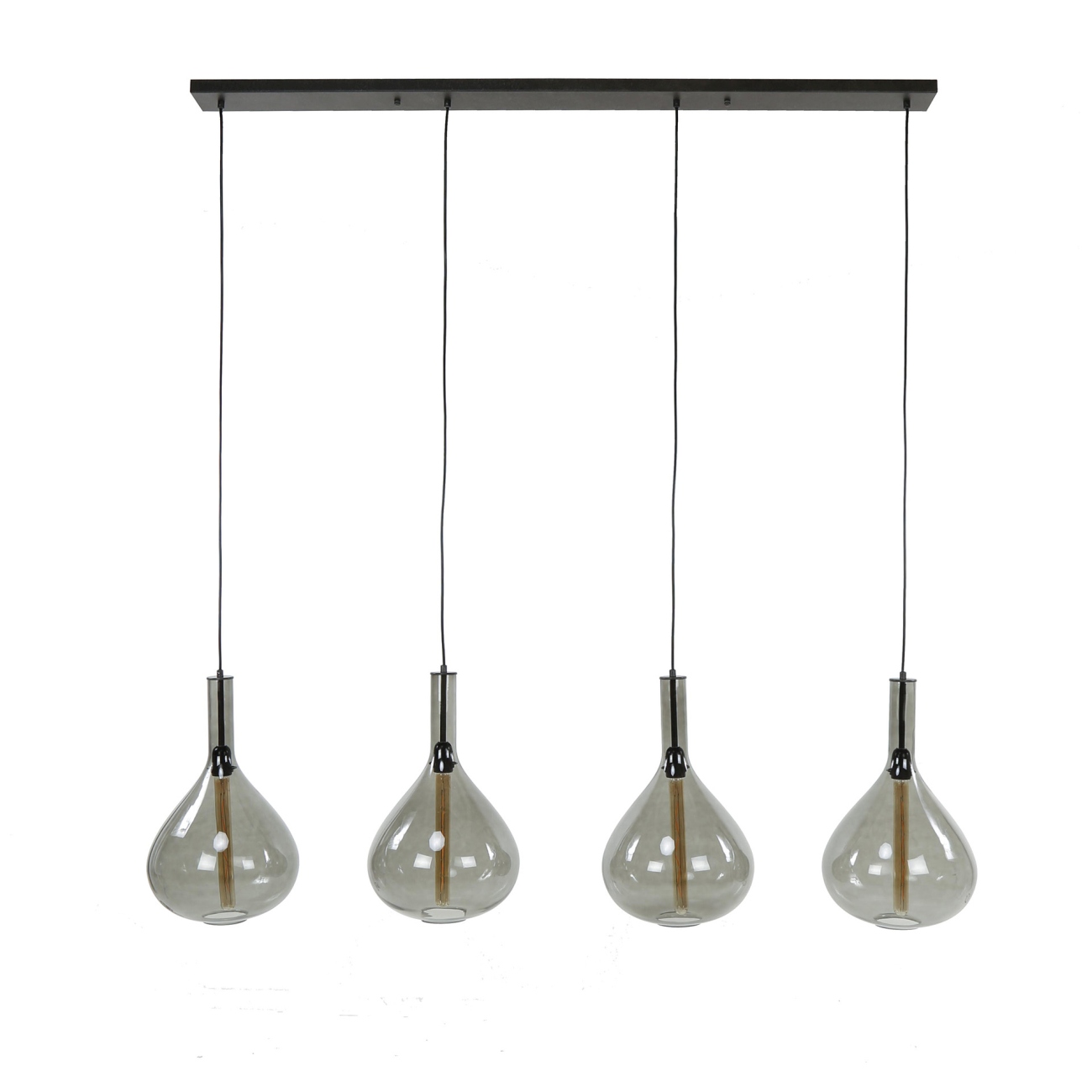 Hängeleuchte Caleba, 4-flammig - Rauchglas, Kalebasseform, inkl. LED