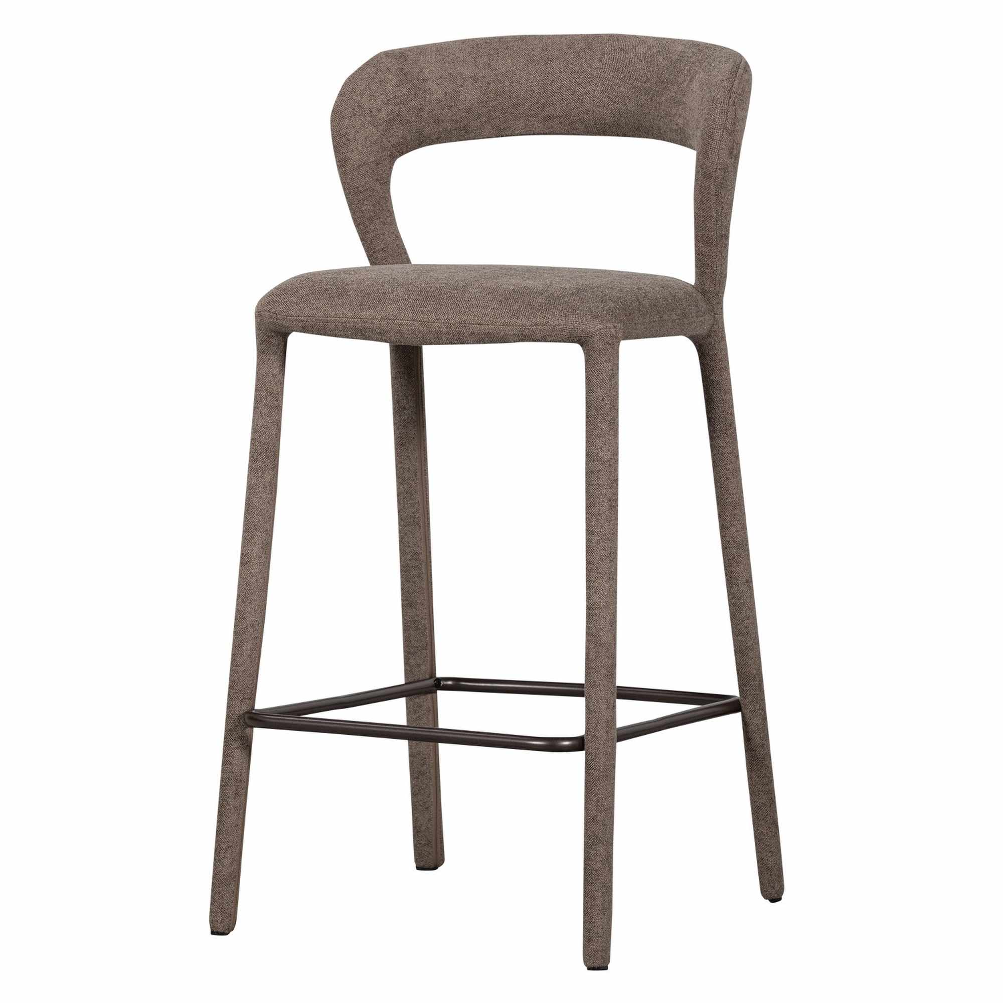 Barhocker Noble aus Stoff in Taupe - moderner, komplett gepolsterter Barstuhl