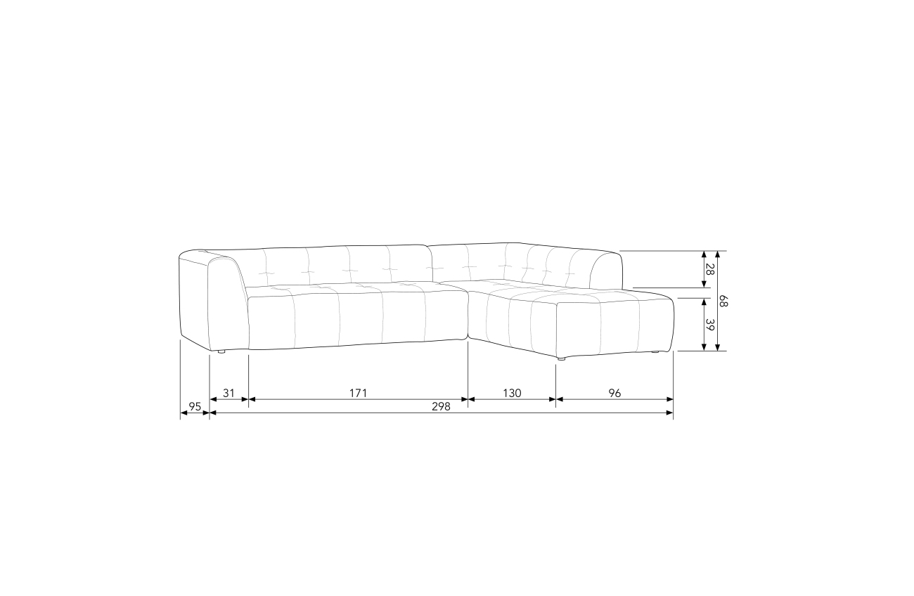 Ecksofa Grid aus Chenille-Gewebe Rechts, Grau