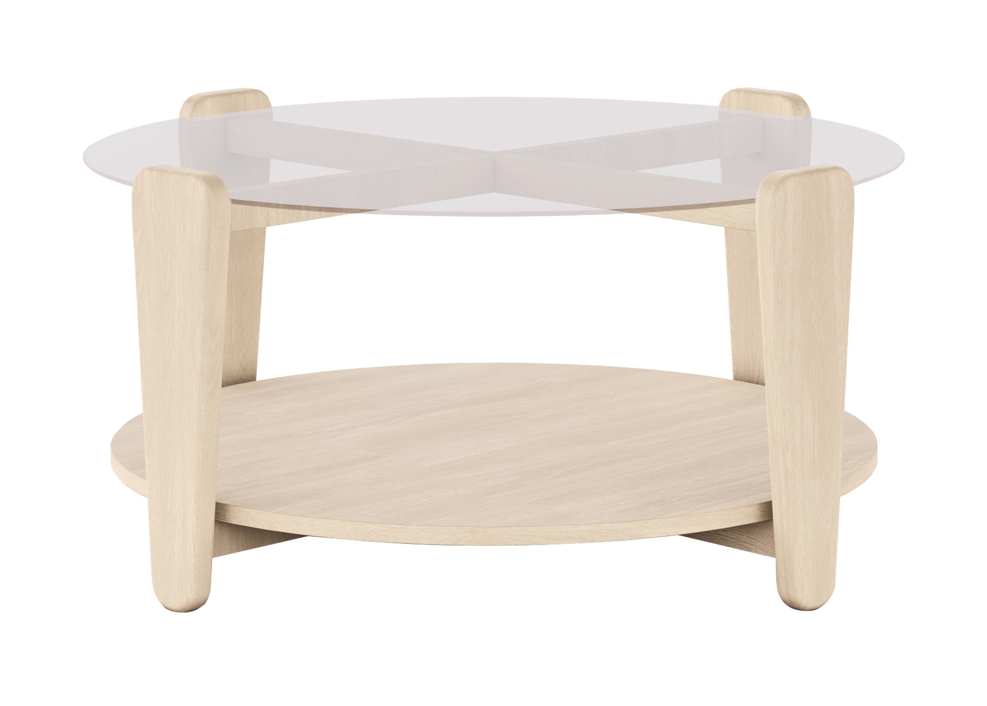 Couchtisch Arran, Eiche Weiß pigmentiert mit Glasplatte, 93cm