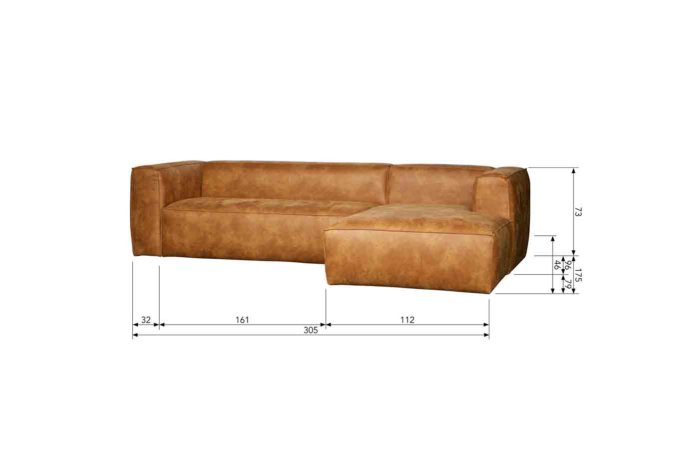 Ecksofa Bean Lederoptik, rechts Cognac