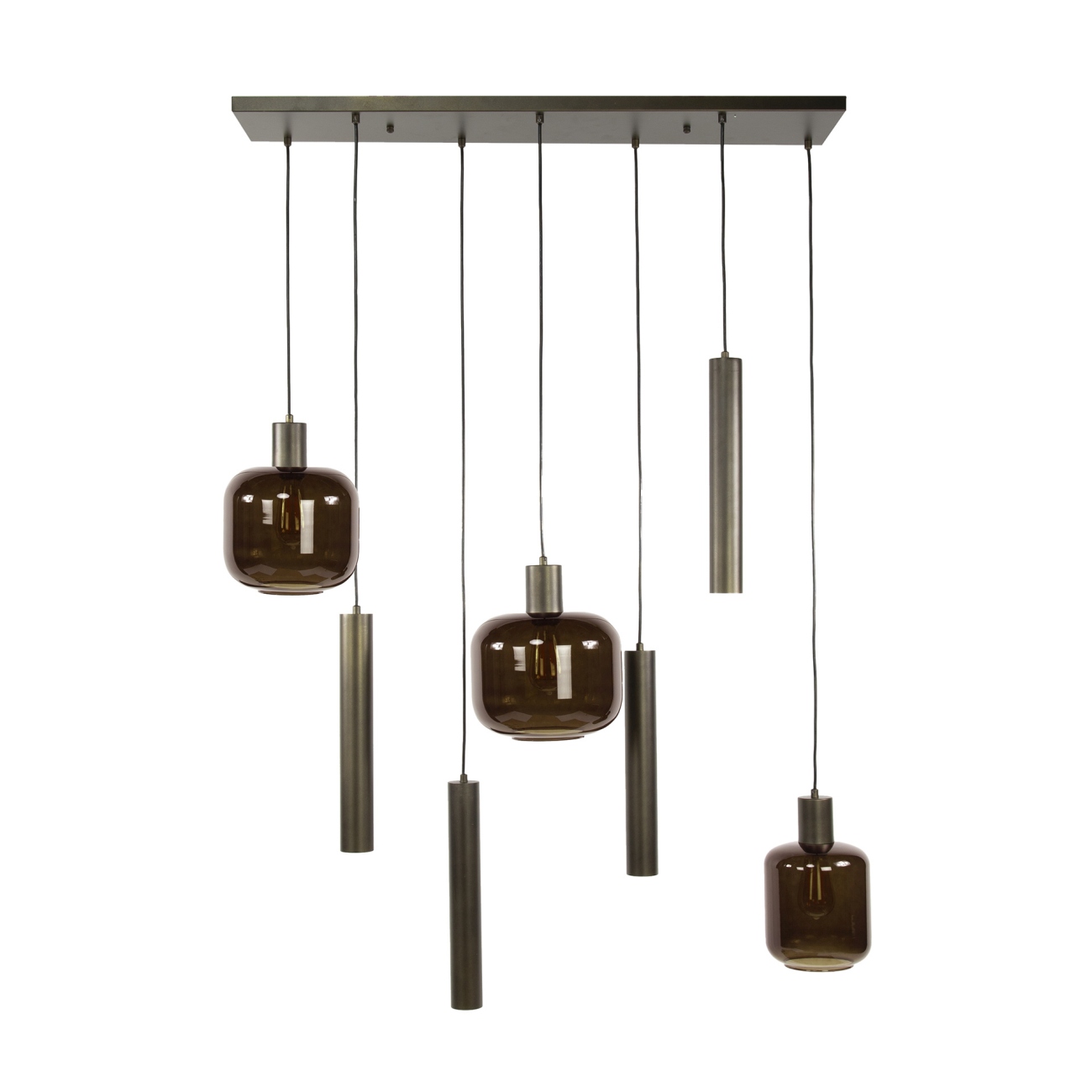 Hängeleuchte Orodari, 7-flammig - Metall, Glas Siennabraun, inkl. LED