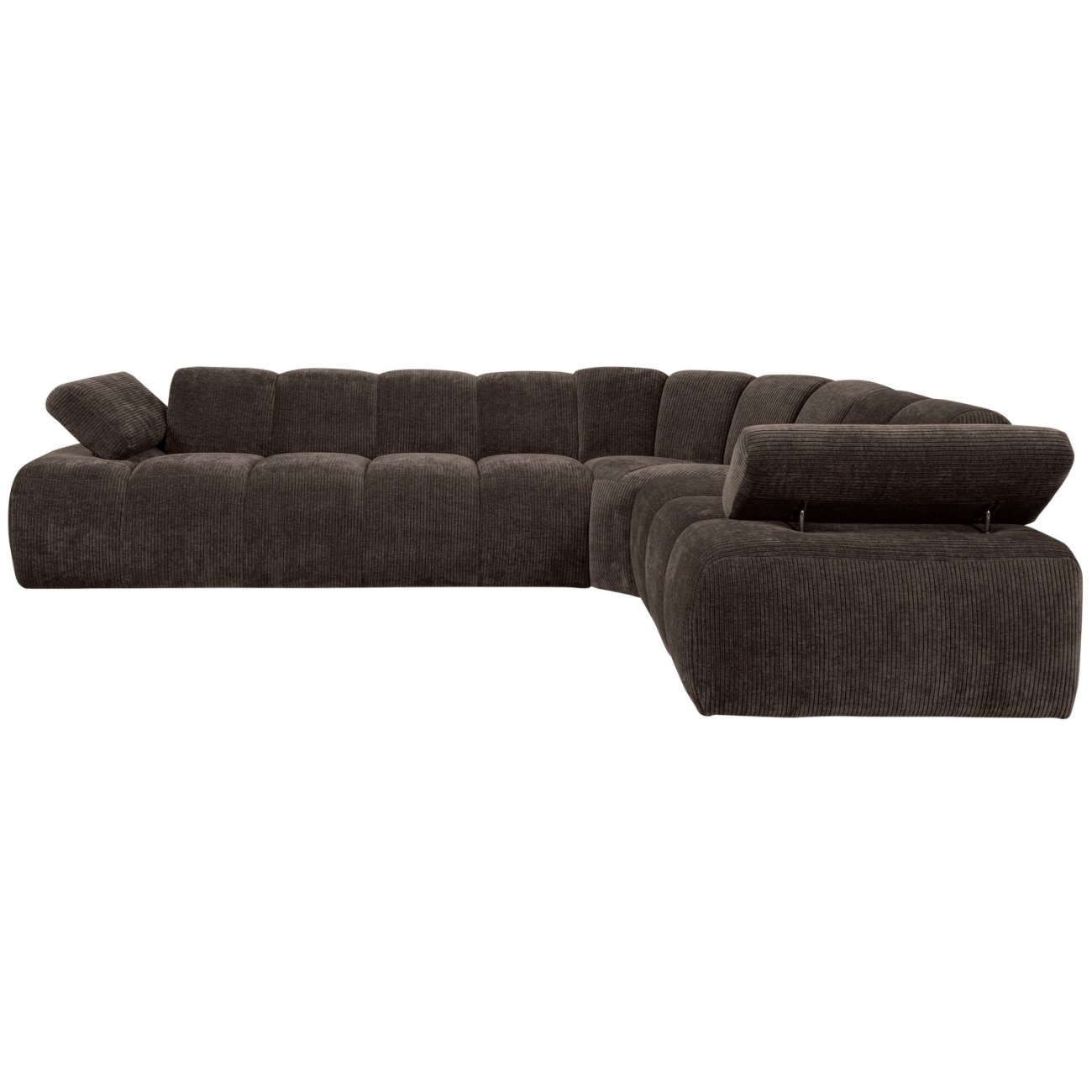 Ecksofa Mojo aus Flachcord Rechts, Braun