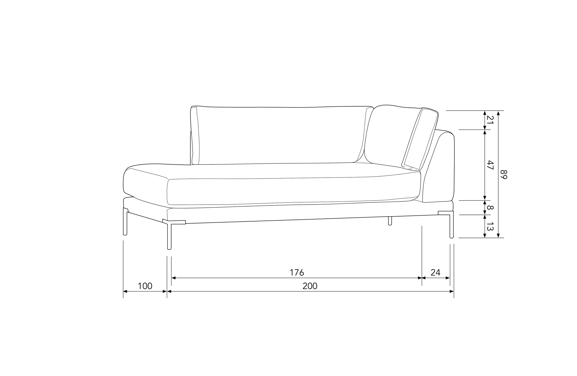 Modulsofa Couple Lounge Element Links, Braun