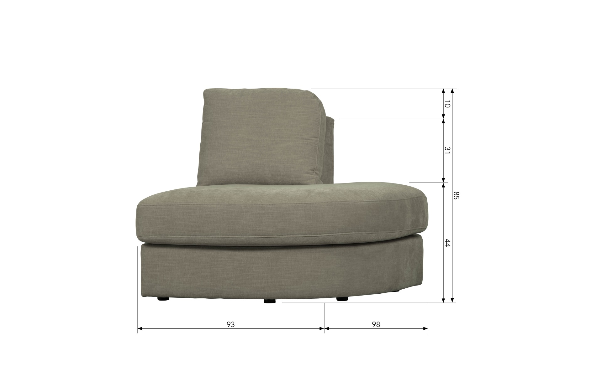 Modulsofa Family 1-Seat Eck-Element Rund Rechts, Grau