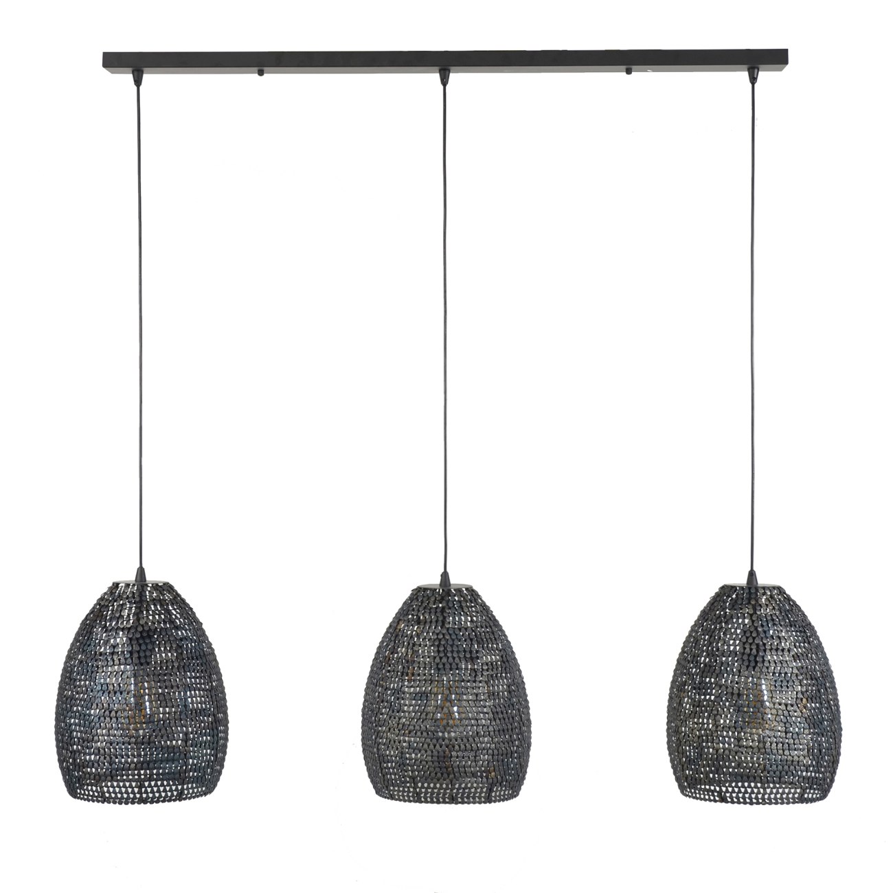 Hängeleuchte Crocodi, 3-flammig - Metall Schwarzbraun, Oval, inkl. LED