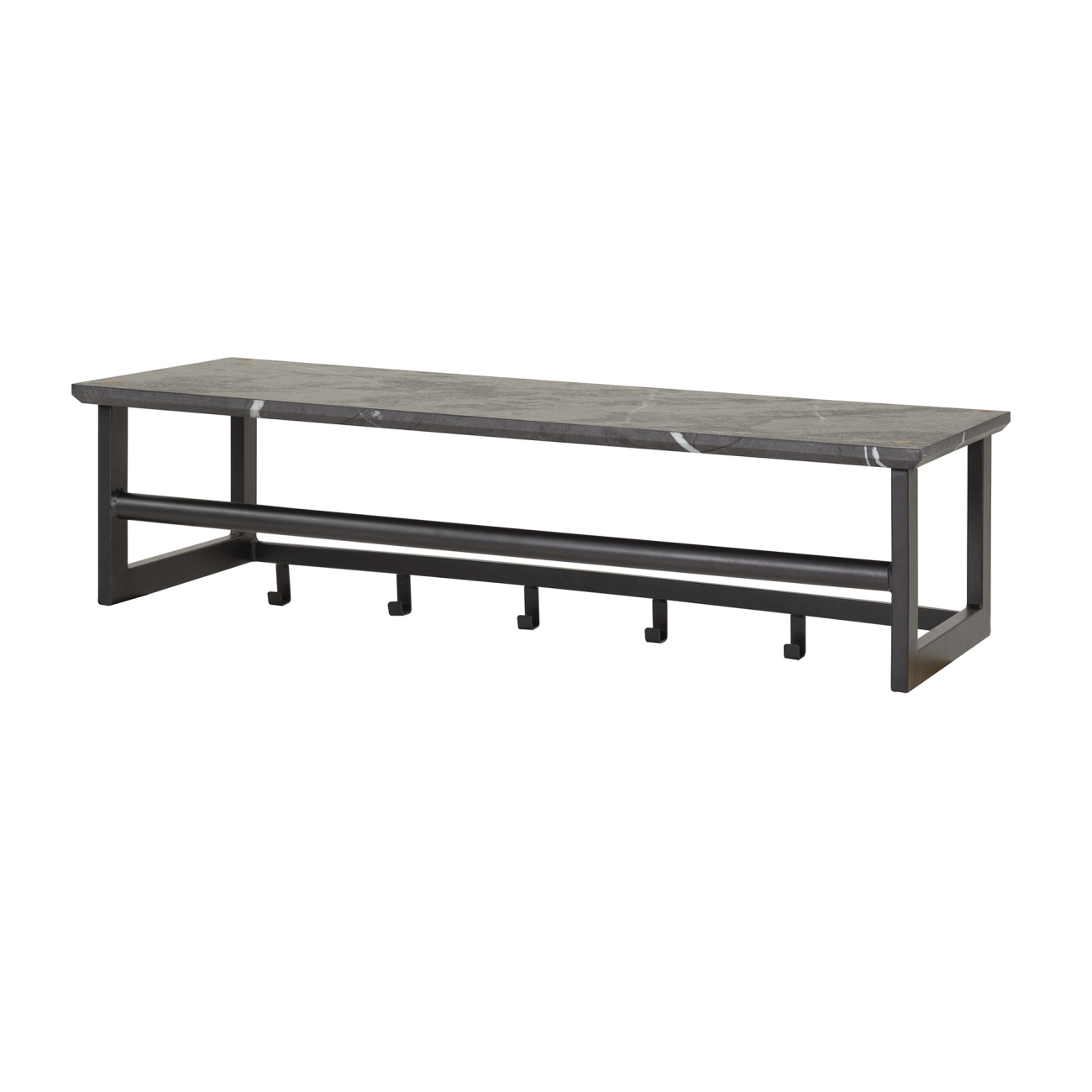 Garderobe Melamik - eckig, Keramik-Optik, Hutablage, 6 Haken, Stange
