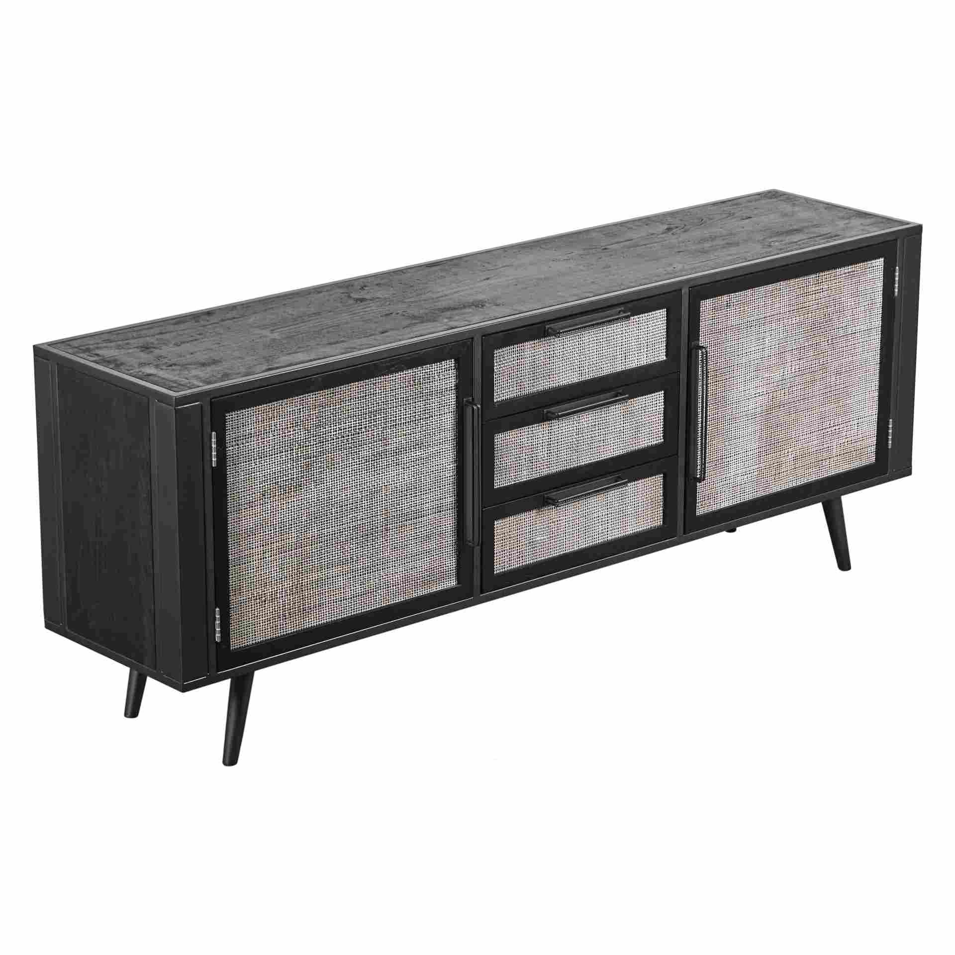 Sideboard Nordic Mindi Rattan mit Türen und Schubladen, 200 cm