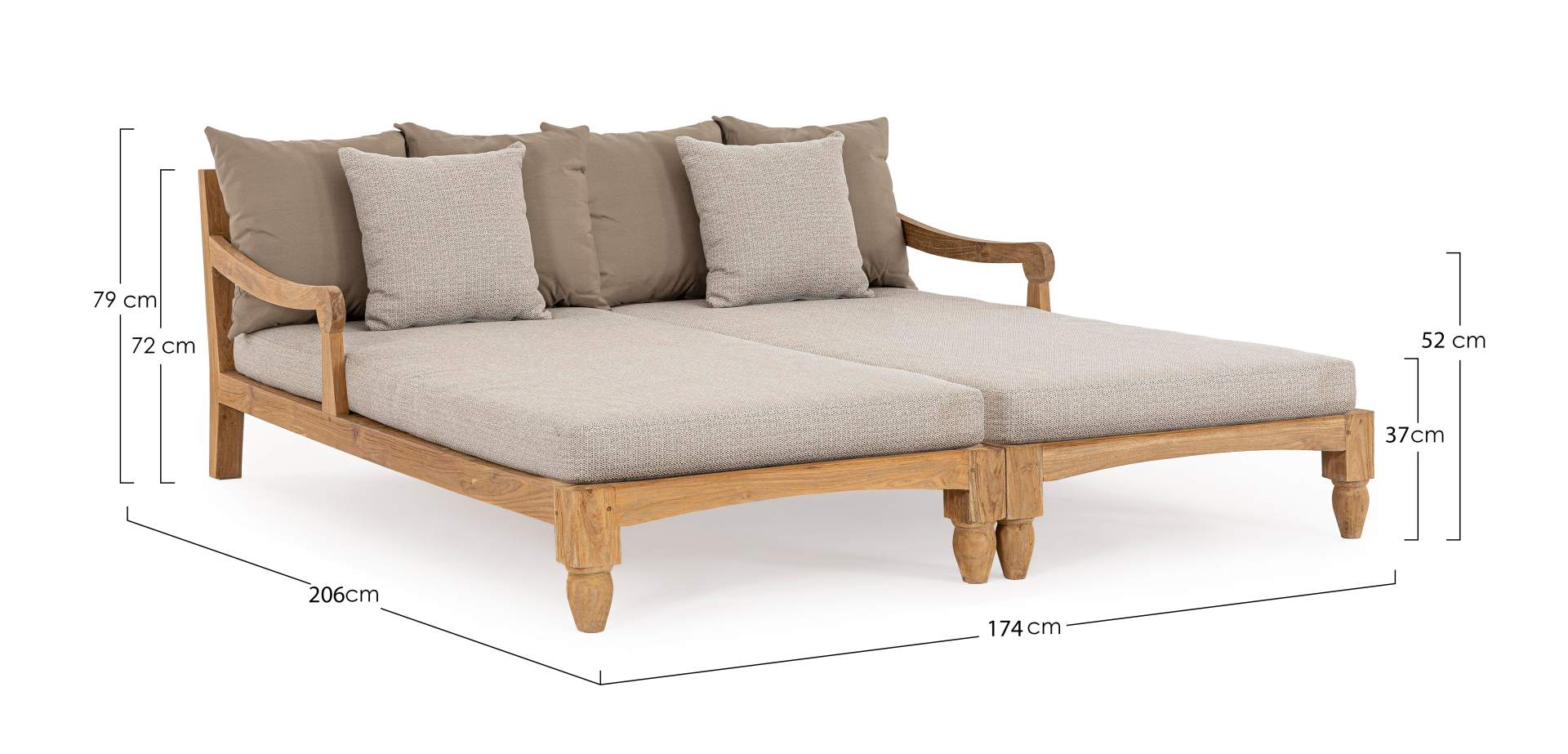 Daybed Bali aus Teakholz, Hellgrau