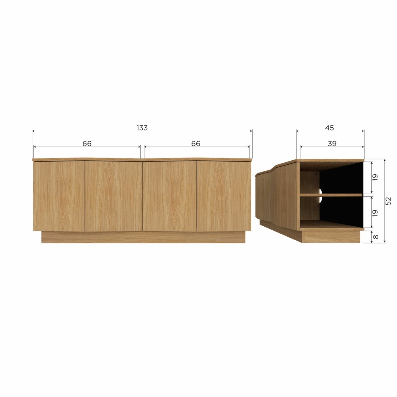 TV Board Zuma aus Eichenholzfurnier, 133 cm