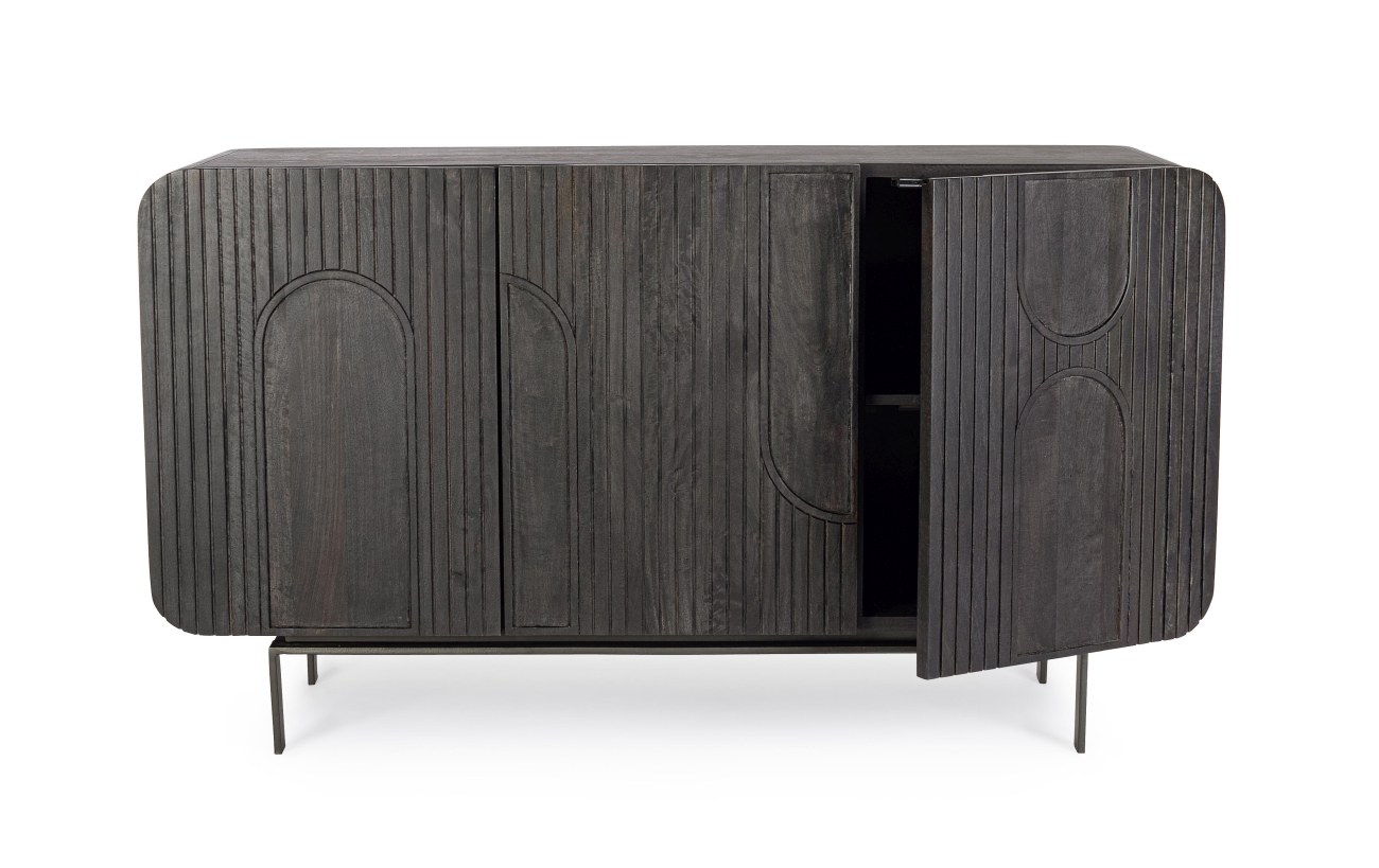 Sideboard Orissa aus Mangoholz Schwarz, 145 cm