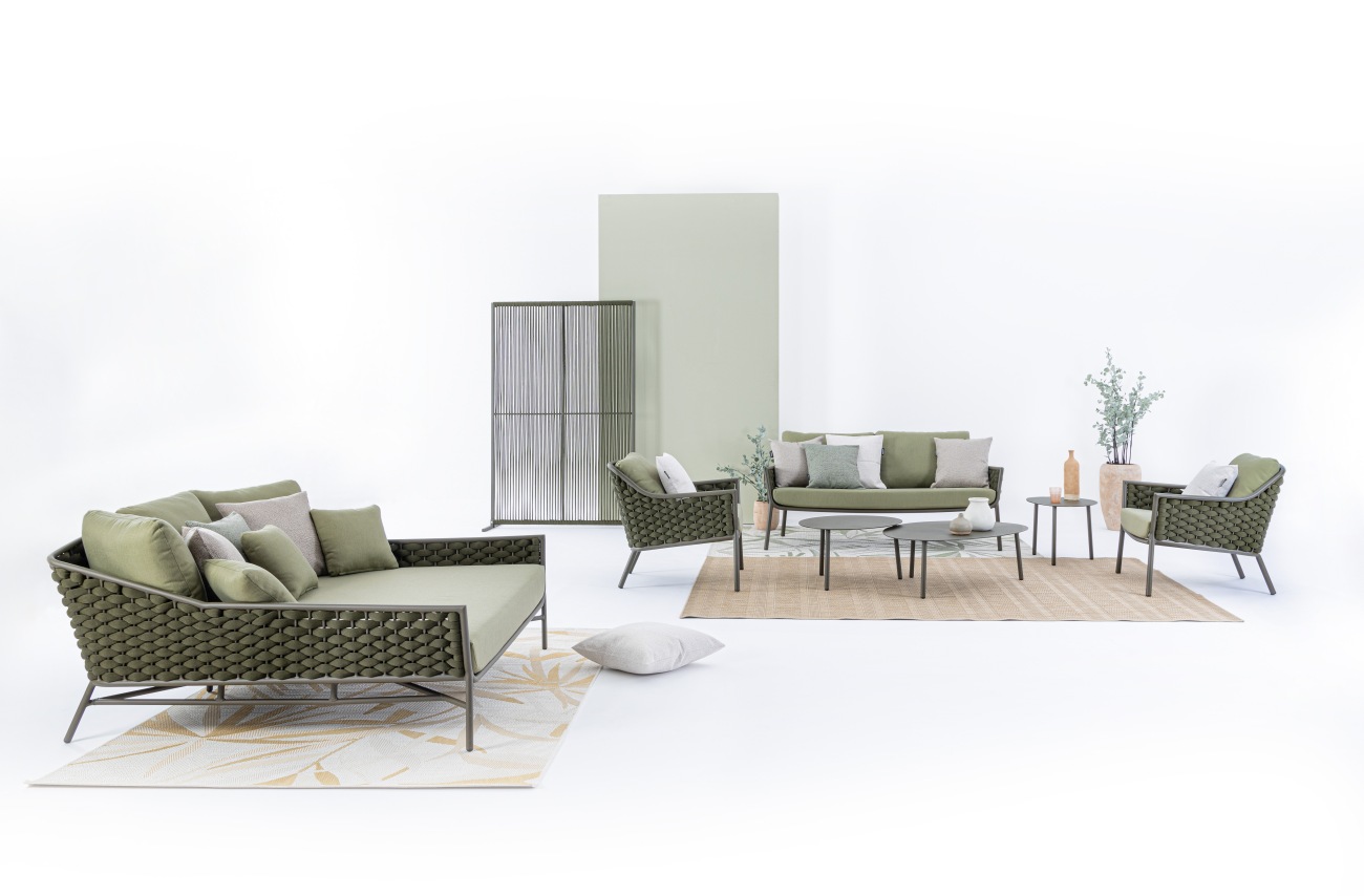 Gartensofa Everly aus Aluminium, Olive