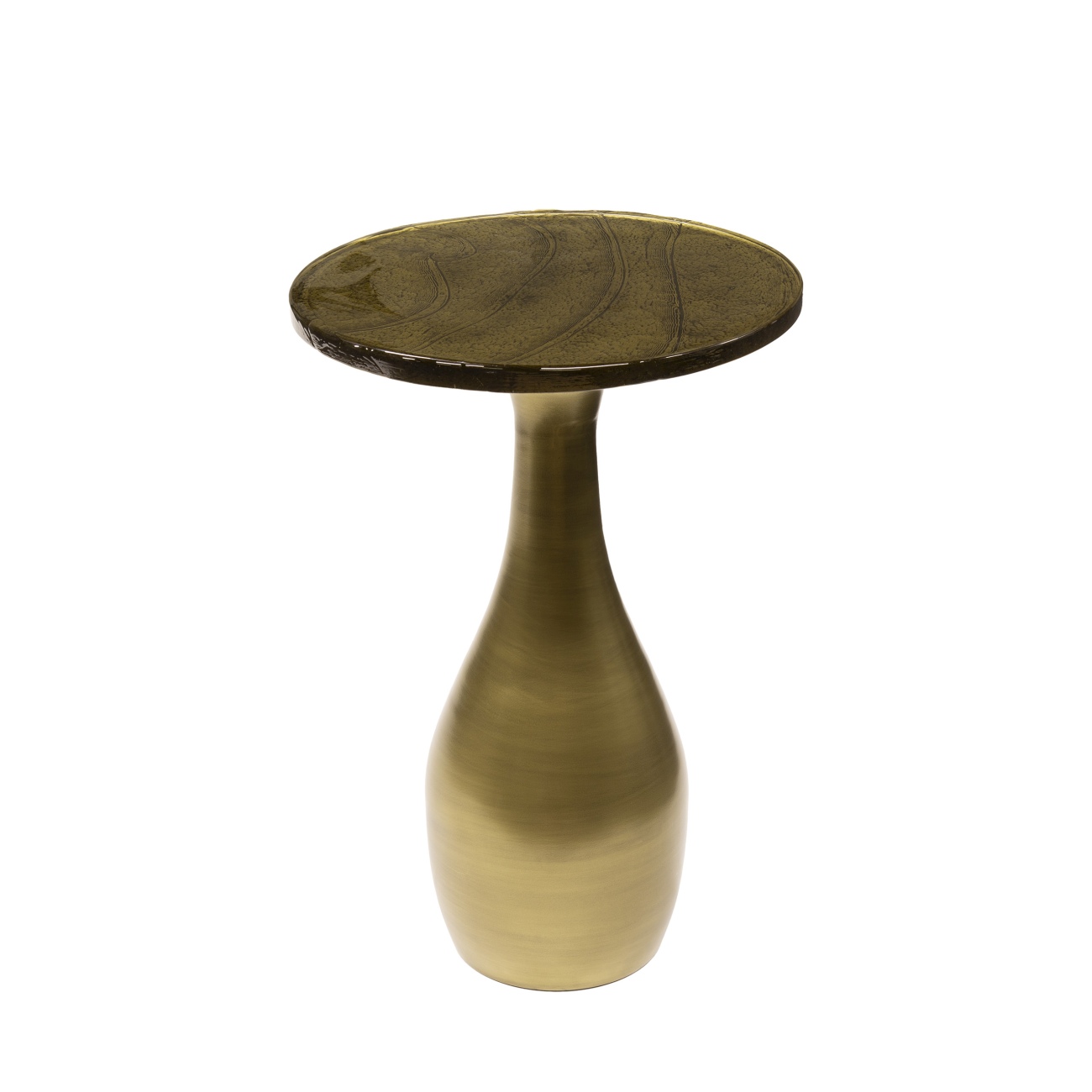 Beistelltisch Klidun Tropfen - Glas & Metall, Antikgold, Größe M