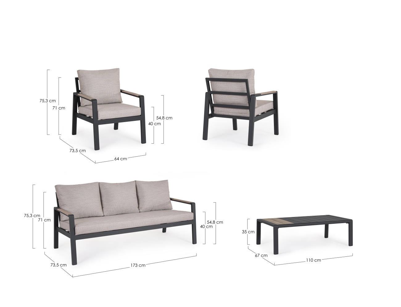 Garten-Set Elna 4er Gruppe, Anthrazit
