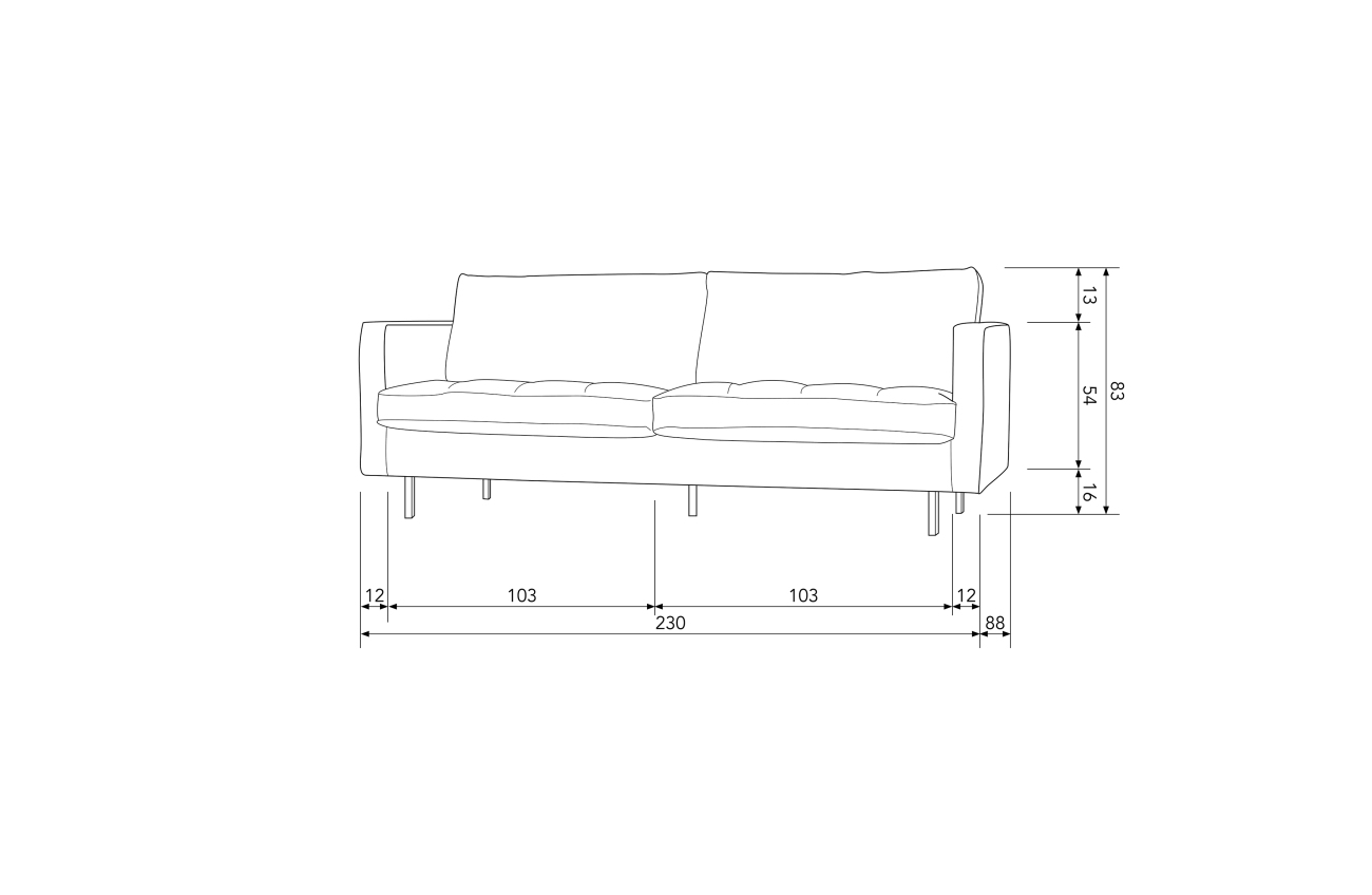 Sofa Rodeo Classic 2,5 Sitzer Samt, Kaki