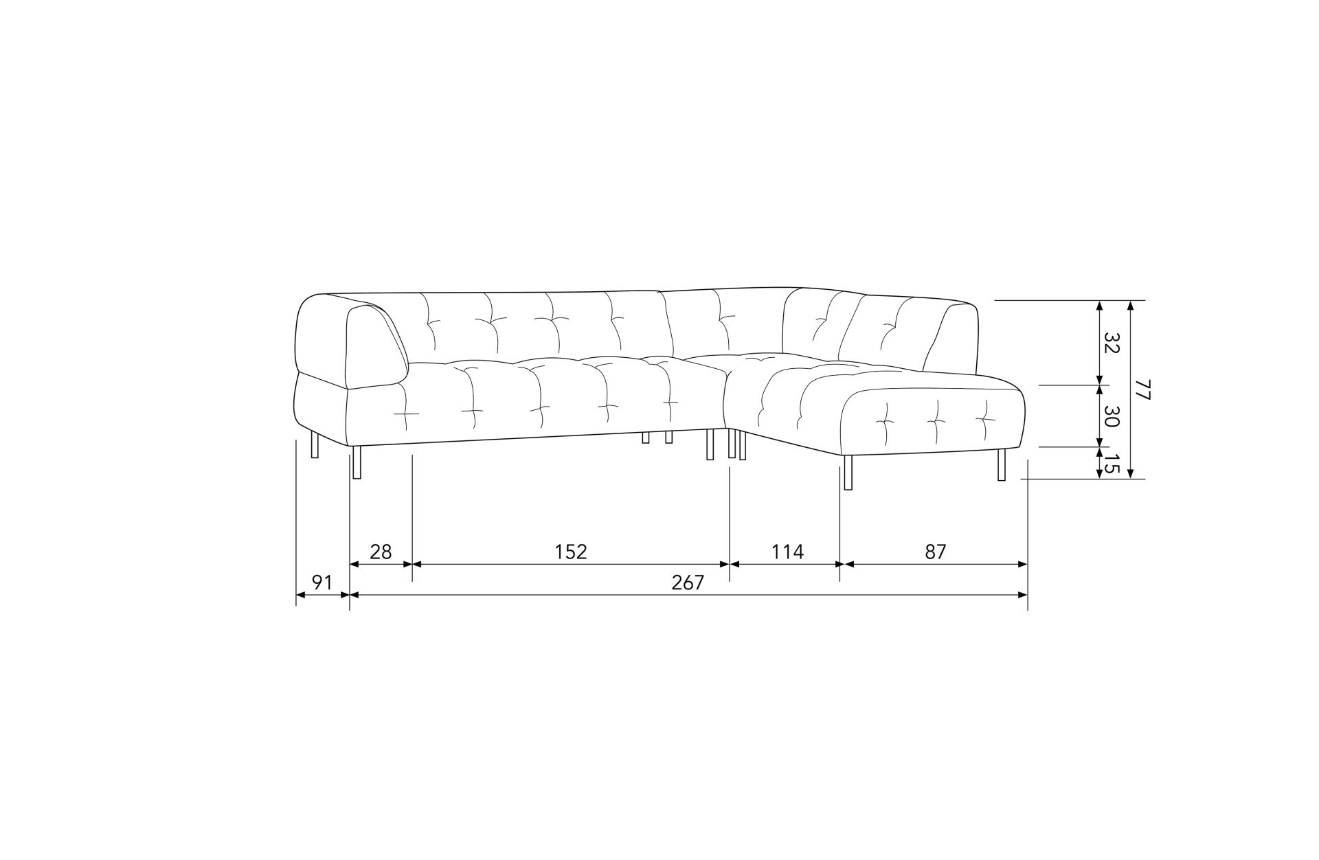 Ecksofa Lloyd mit Samtbezug, Rechts, Dunkelgrau