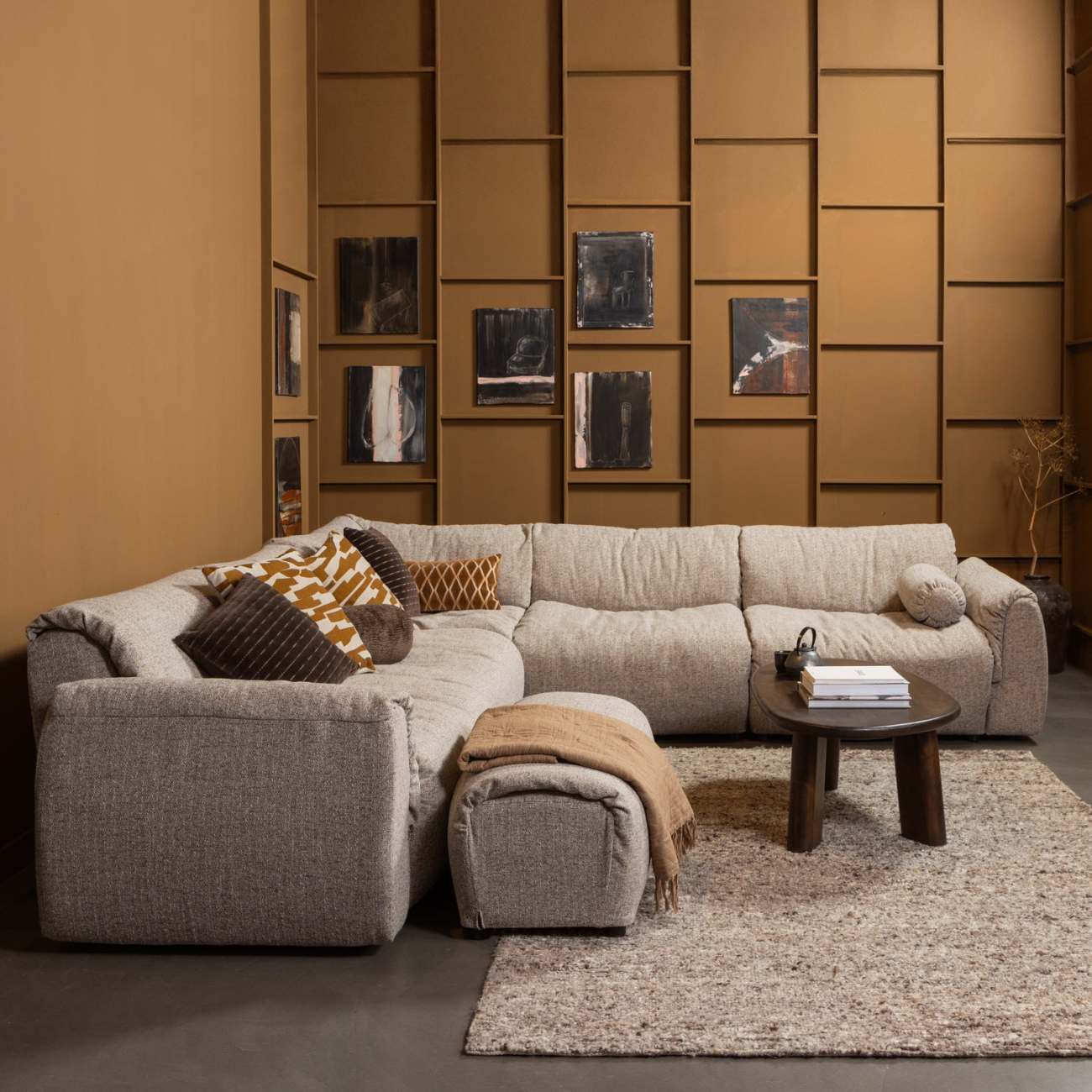 Hocker Baggy aus Melange-Stoff, Braun