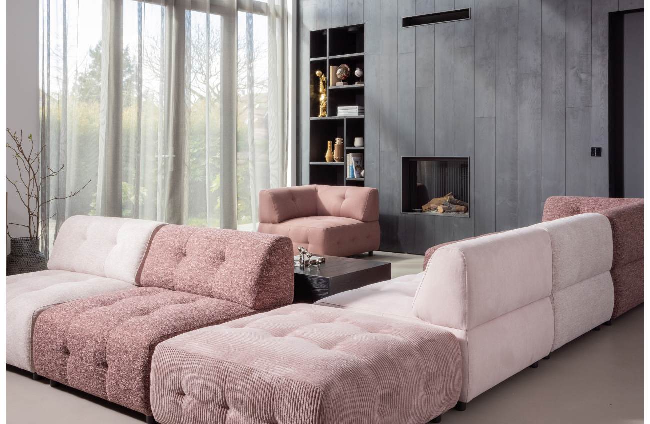 Hocker Louis aus Rippstoff, Rosa