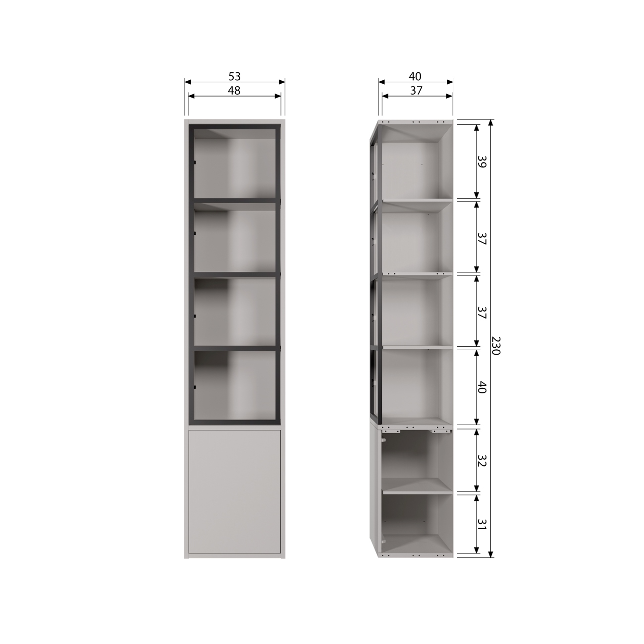 Vitrine Basic aus Kiefernholz, 2 Türen