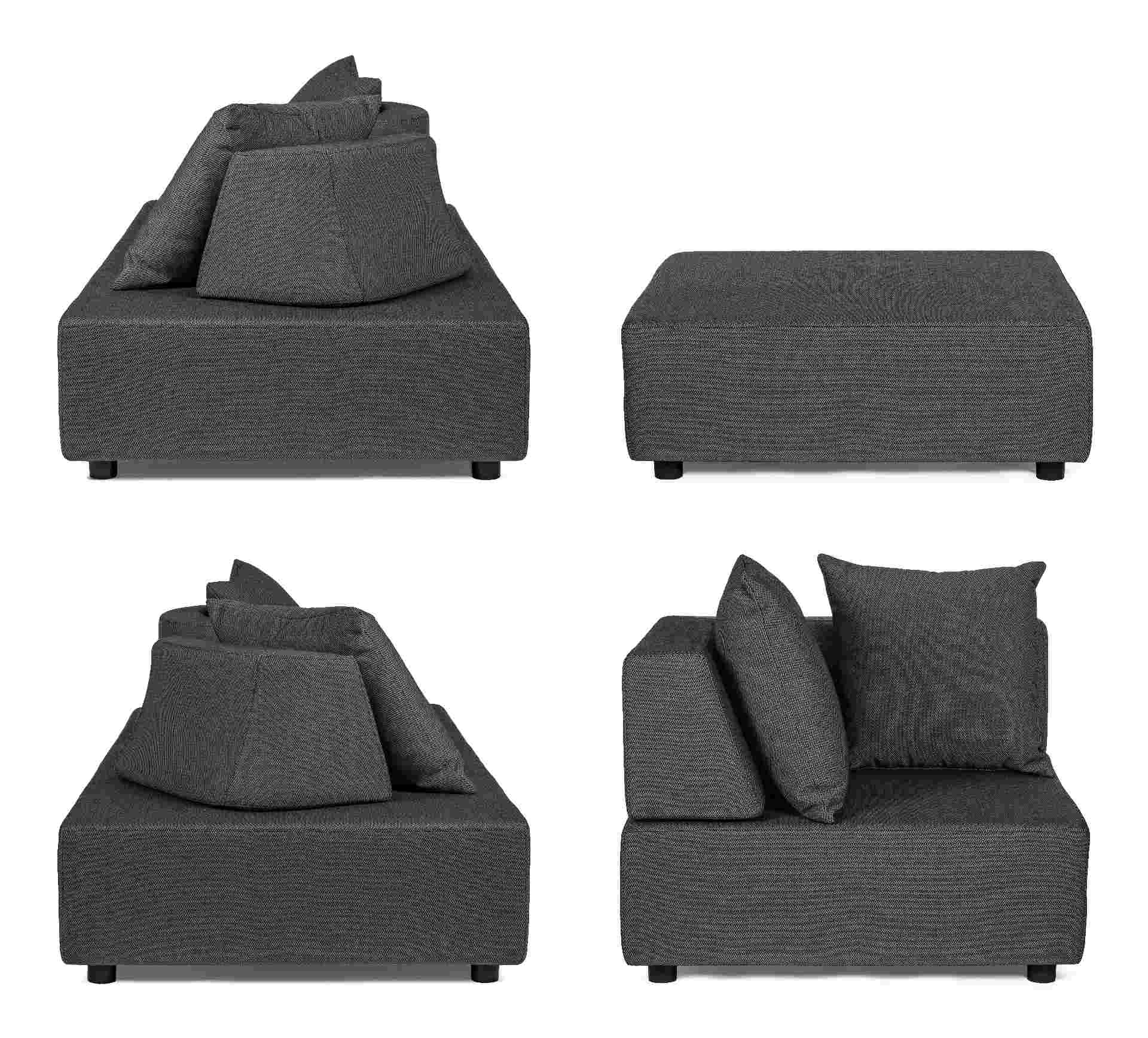 Gartenlounge Sofa Piper mit Kissen und verstellbarer Rückenlehne, Anthrazit