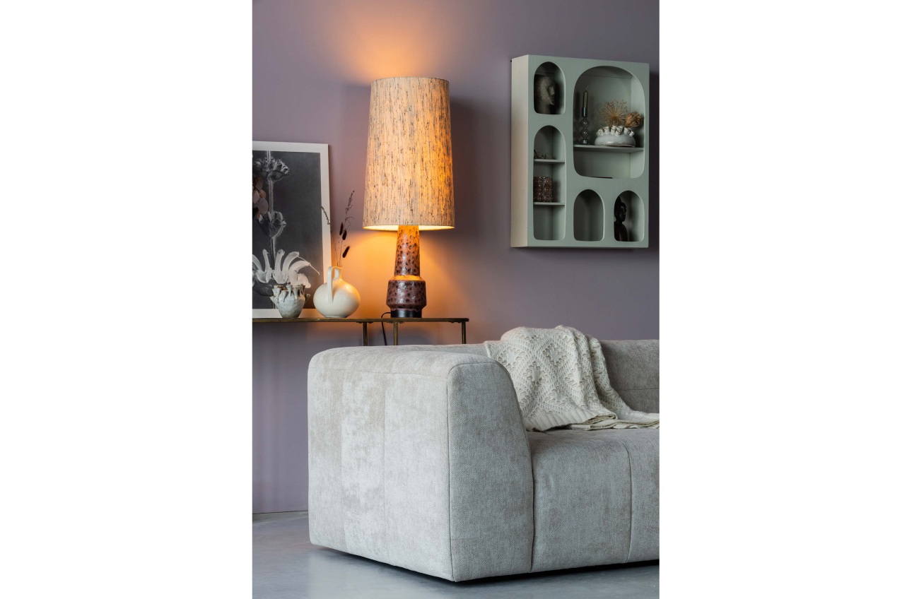 Ecksofa Grid aus Chenille-Gewebe Rechts, Beige