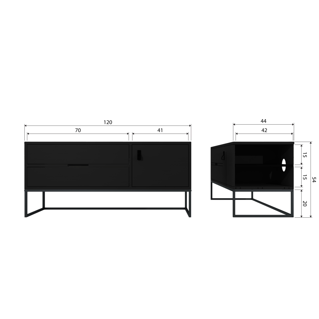 TV-Board Silas aus Kiefernholz 120 cm, Schwarz