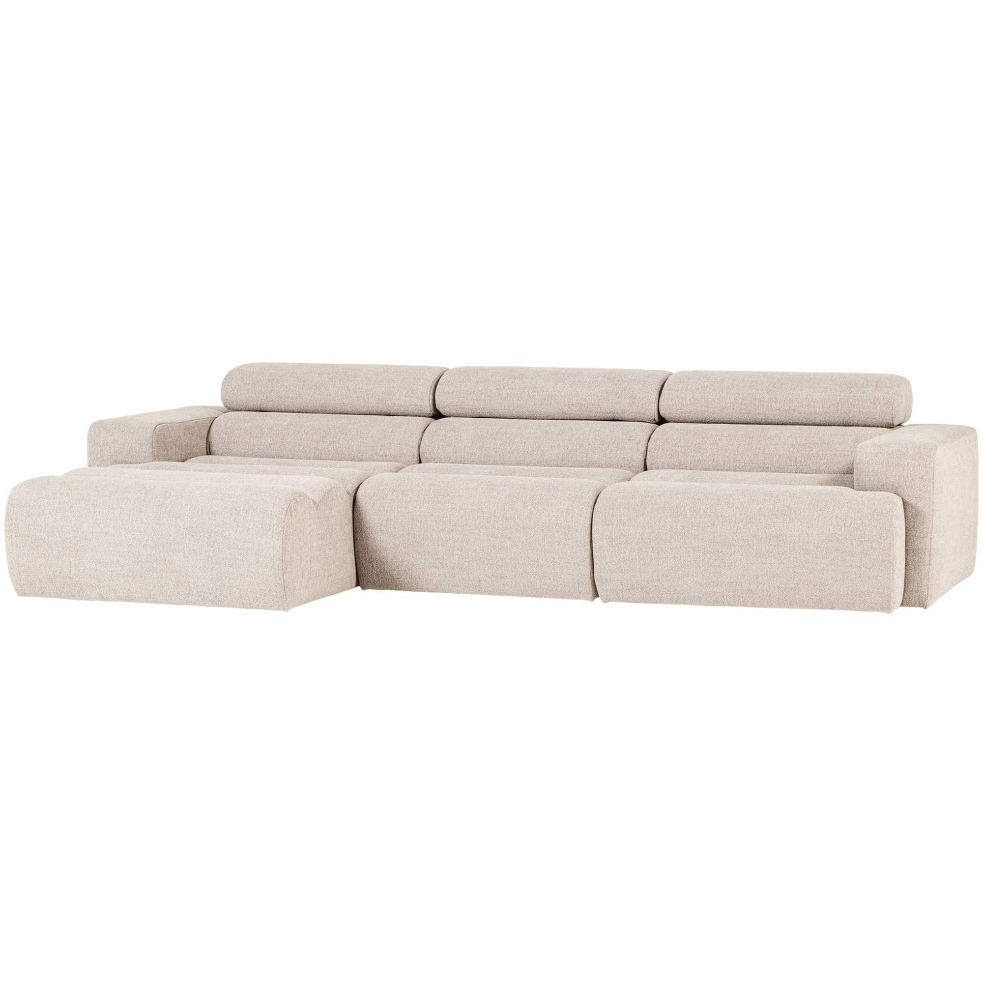 Ecksofa Novi Bouclé Natur - Chaiselongue mit verstellbarer Nackenstütze, Links