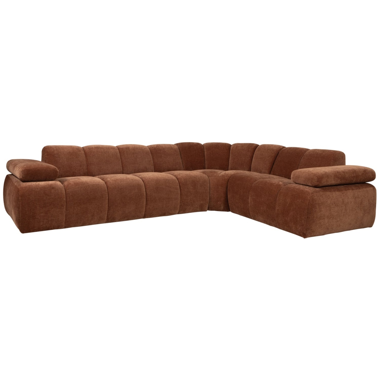 Ecksofa Mojo aus Flachcord Rechts, Rostbraun