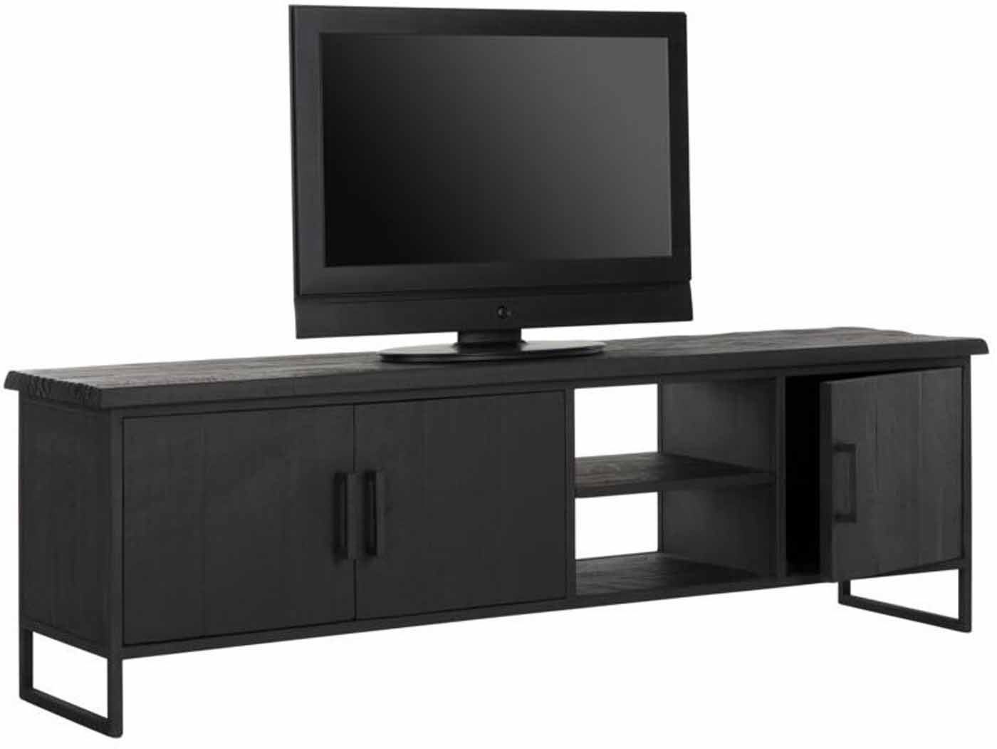 TV Board Beam mit Türen, 180 cm Schwarz