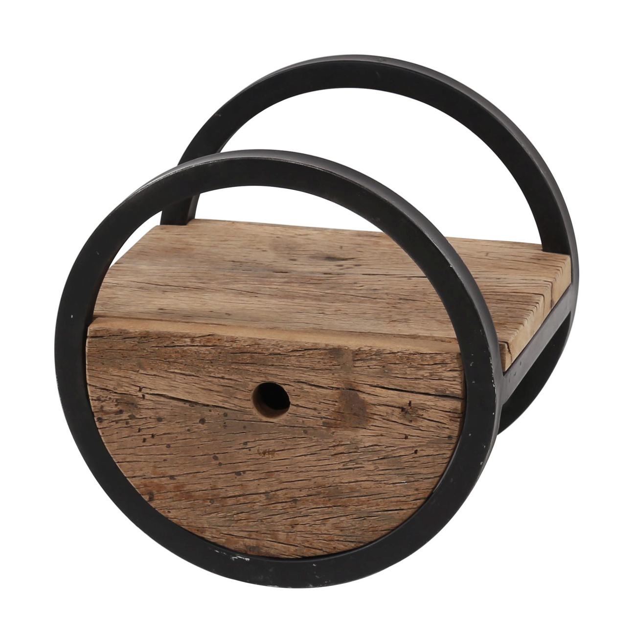 Wandregal Ronde - Hartholz massiv Natur, mit Schublade, Ø 30 cm