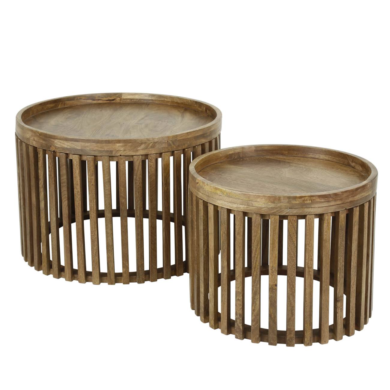 2er-Set Couchtisch Tamil - Mangoholz massiv Braun, Ø 50 / 65 cm