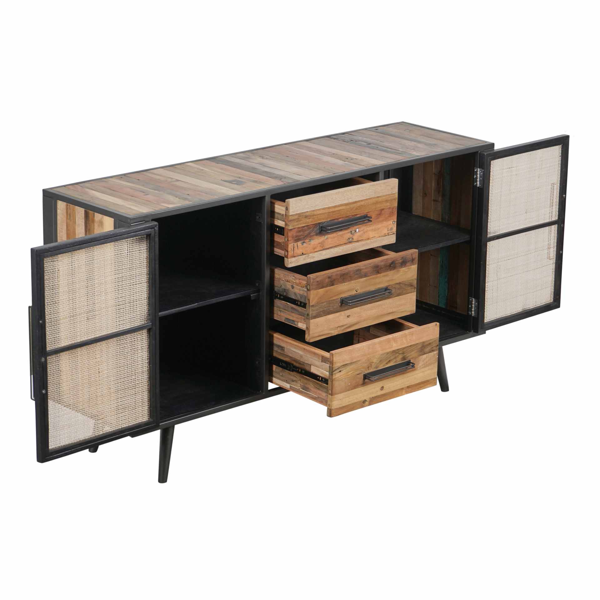 Sideboard Nordic Rattan mit Türen und Schubladen, 160 cm