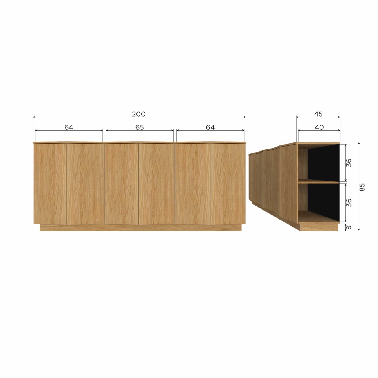 Sideboard Zuma aus Eichenholzfurnier, 200 cm