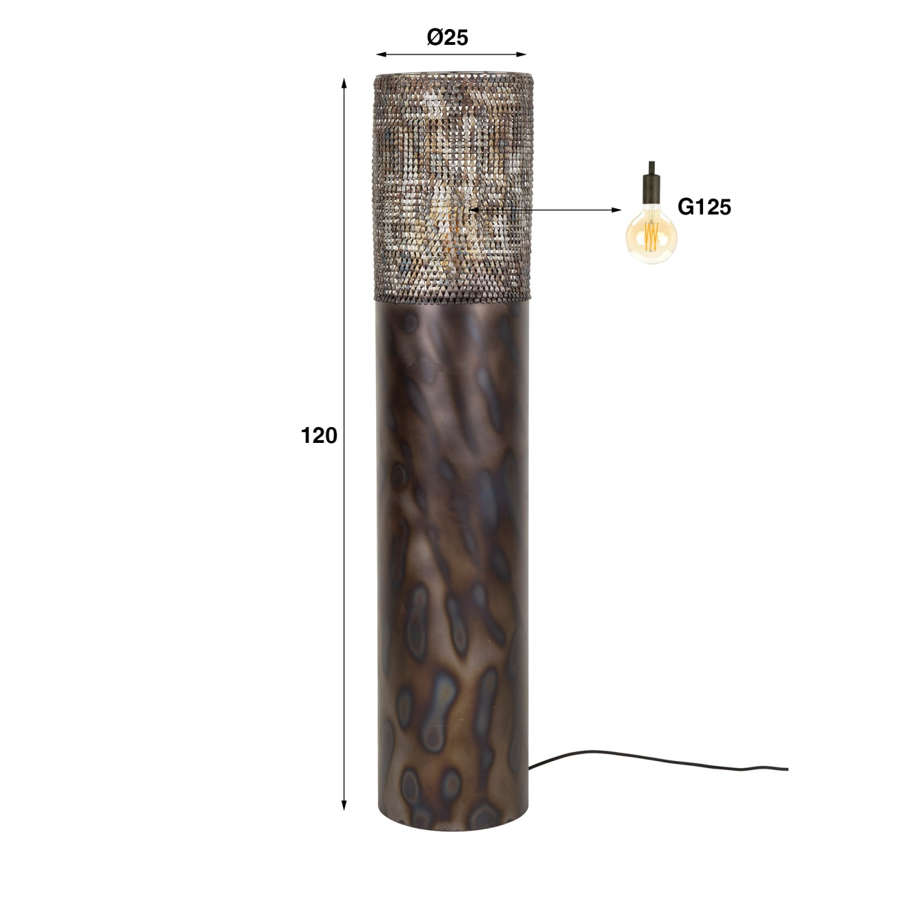 Stehleuchte Crocodi - Metall Schwarzbraun gebrannt, inkl. LED, 120 cm